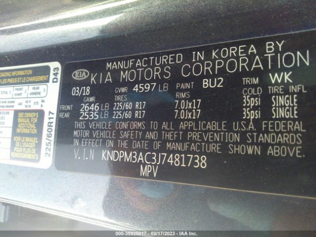 KNDPM3AC3J7481738 KIA Sportage Lx