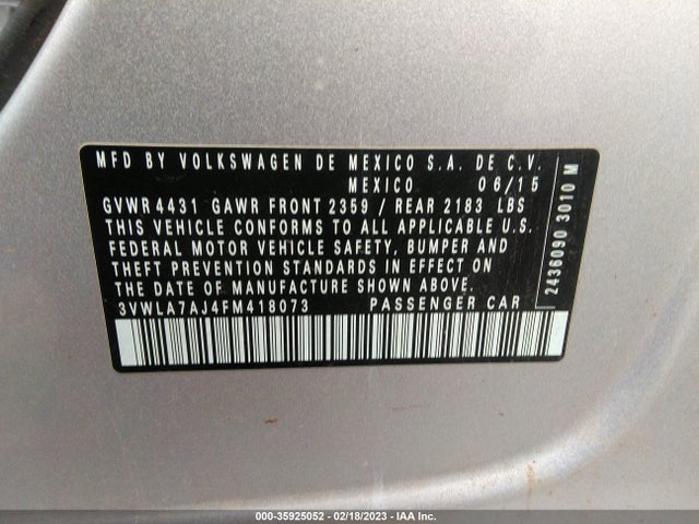 3VWLA7AJ4FM418073 Volkswagen Jetta Sedan 2.0l Tdi Se