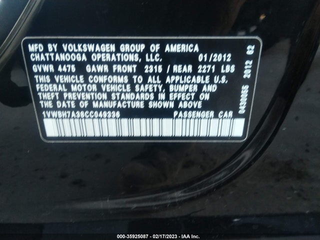 1VWBH7A38CC049336 Volkswagen Passat Se W/sunroof