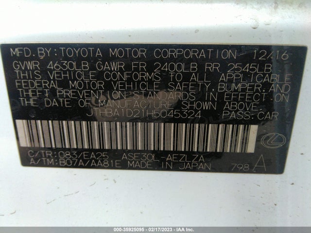 JTHBA1D21H5045324 Lexus Is Is Turbo