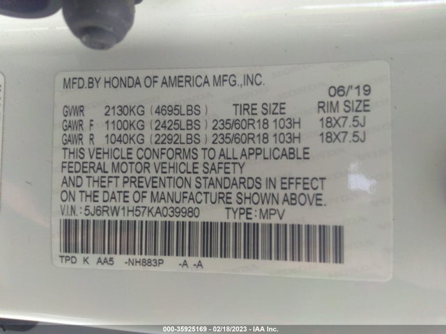 Honda CR-V EX 2019 5J6RW1H57KA039980 Image 10