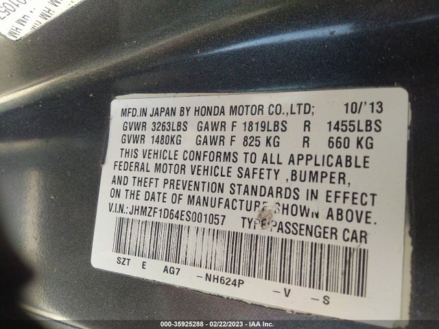 2014 Honda CR-Z, VIN: JHMZF1D64ES001057
