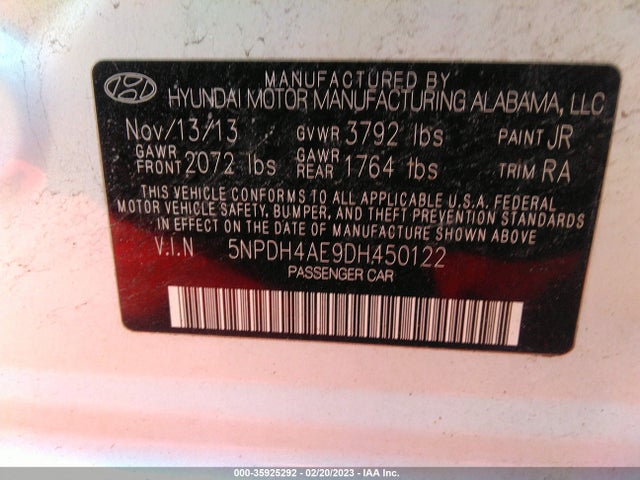 2013 HYUNDAI ELANTRA GLS VIN: 5NPDH4AE9DH450122