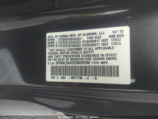 Honda ODYSSEY EX 2014 5FNRL5H42EB059398 Image 9