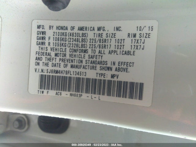 Honda CR-V 2015 5J6RM4H79FL134513 Image 9