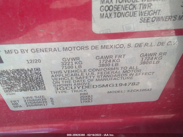Chevrolet Silverado 1500 Lt 2021 3GCUYDED5MG194782 Image 9