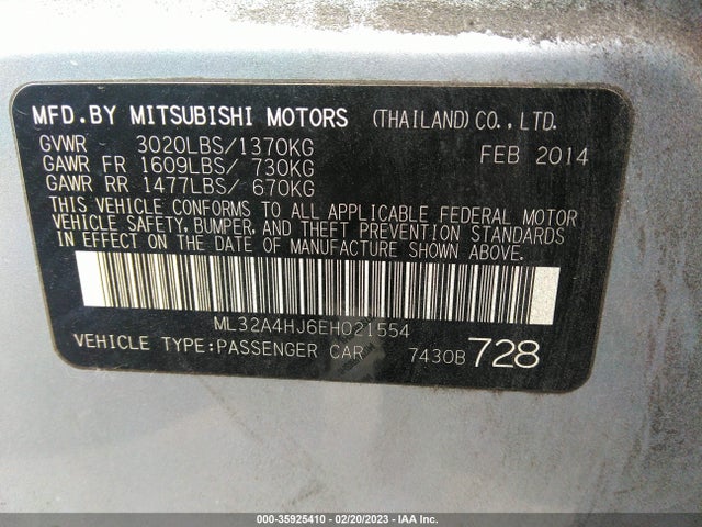 ML32A4HJ6EH021554 Mitsubishi MIRAGE ES