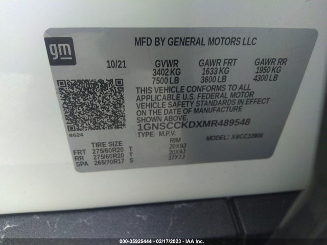 Chevrolet Suburban Lt 2021 1GNSCCKDXMR489548 Image 9