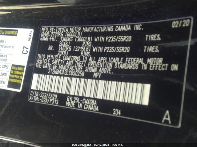 2020 Lexus RX, VIN: 2T2HGMDA3LC050258