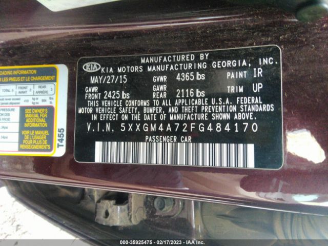 5XXGM4A72FG484170 KIA Optima Lx