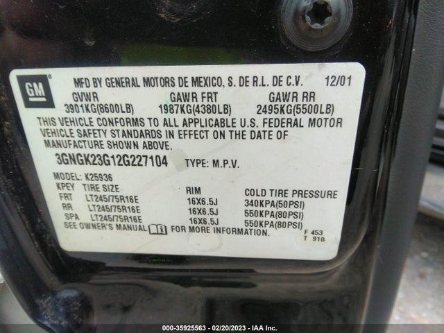 Chevrolet Avalanche 2002 3GNGK23G12G227104 Image 10