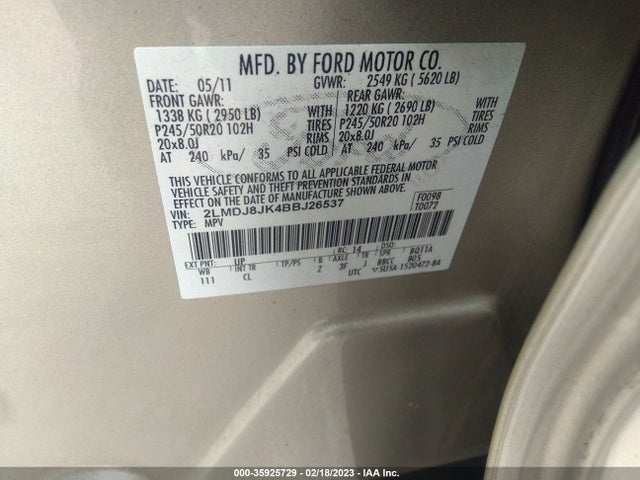 Lincoln MKX 2011 2LMDJ8JK4BBJ26537 Image 11