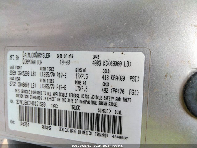 Dodge Ram 2500 Slt 2004 3D7KU28C24G121580 Image 10