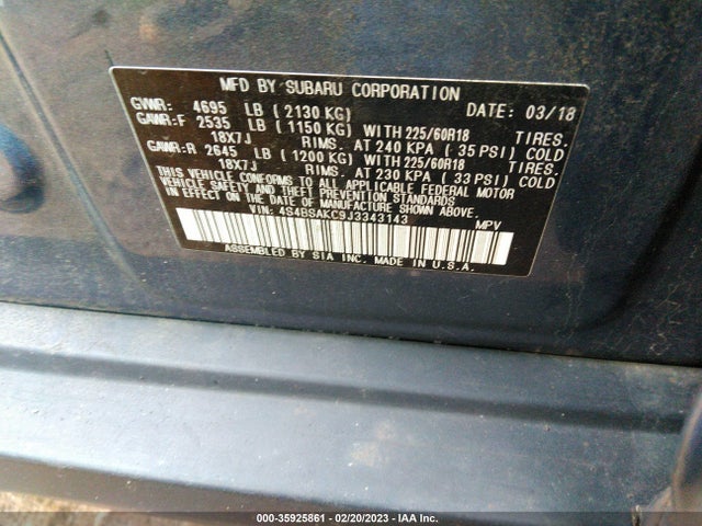 2018 Subaru Outback, VIN: 4S4BSAKC9J3343143