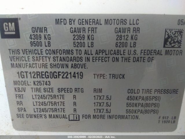 1GT12REG0GF221419 GMC SIERRA 2500HD