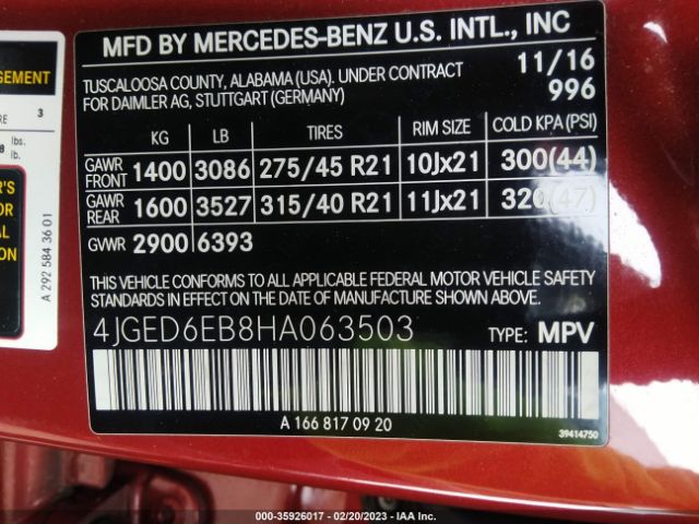 4JGED6EB8HA063503 Mercedes-Benz Gle Amg Gle 43