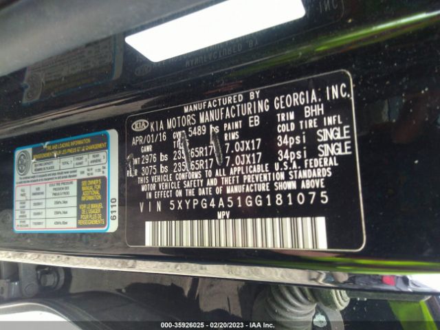 5XYPG4A51GG181075 KIA SORENTO LX