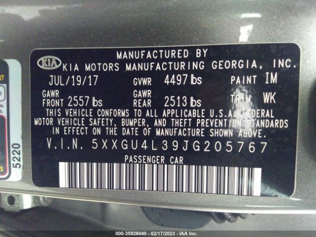 5XXGU4L39JG205767 KIA OPTIMA EX