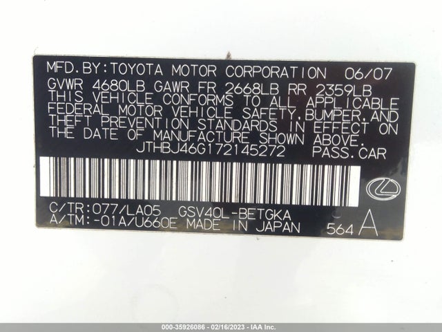 JTHBJ46G172145272 Lexus ES 350