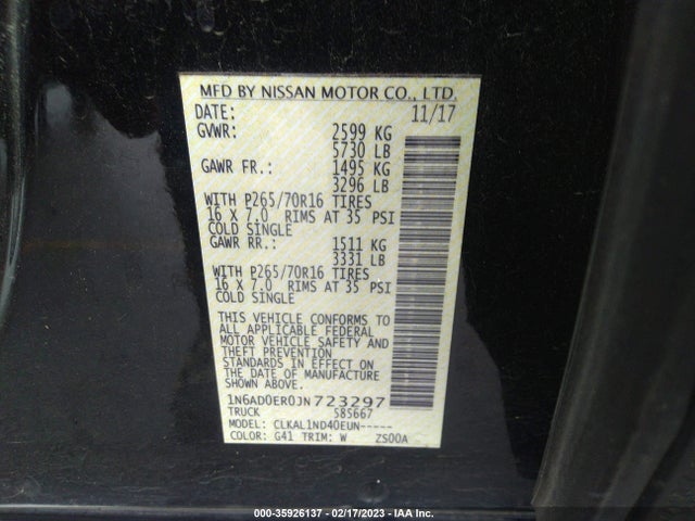 2018 Nissan Frontier, VIN: 1N6AD0ER0JN723297