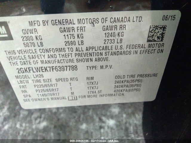 2015 GMC Terrain, VIN: 2GKFLWEK7F6397788