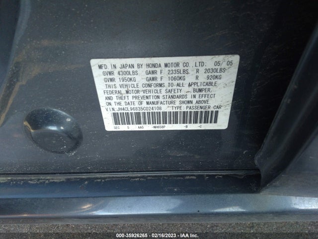 2005 ACURA TSX VIN: JH4CL96835C024108