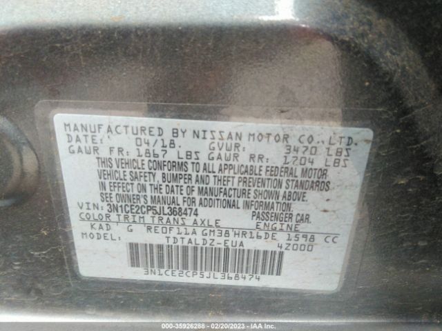 3N1CE2CP5JL368474 Nissan Versa Note Sv