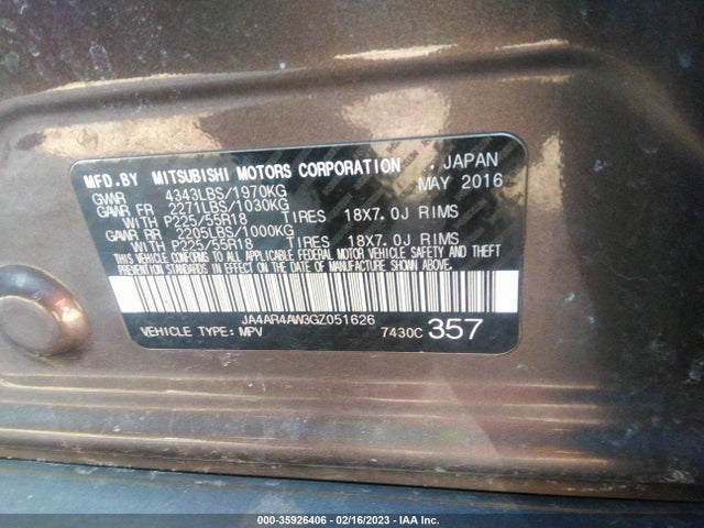 JA4AR4AW3GZ051626 Mitsubishi Outlander Sport 2.4