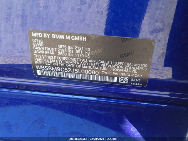 2018 BMW M3, VIN: WBS8M9C52J5L00090