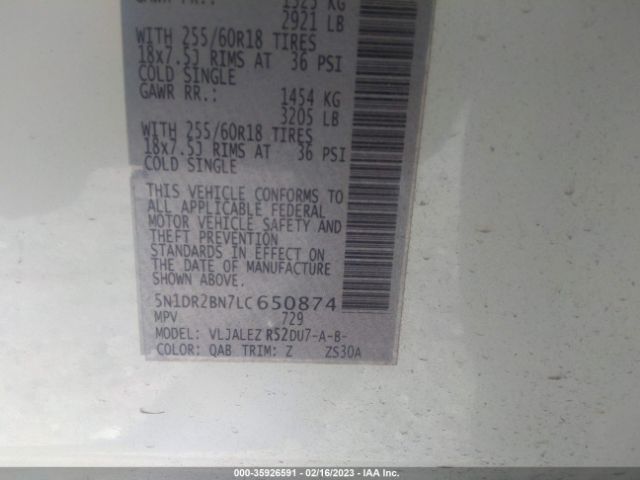 5N1DR2BN7LC650874 Nissan Pathfinder Sv