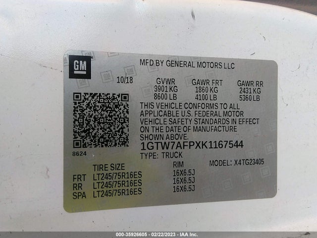 2019 GMC Savana, VIN: 1GTW7AFPXK1167544