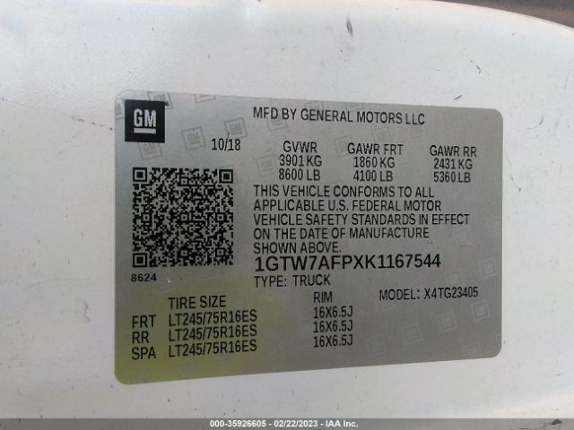 1GTW7AFPXK1167544 GMC SAVANA CARGO VAN