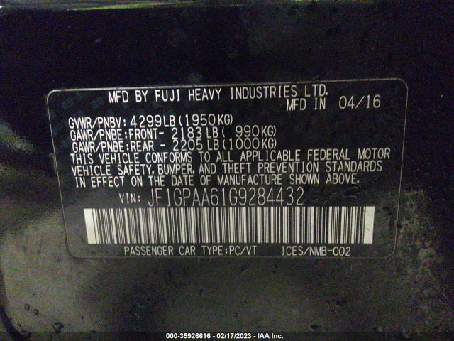 Subaru Impreza Wagon 2.0i 2016 JF1GPAA61G9284432 Image 10