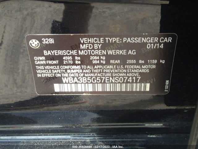 2014 BMW 3 SERIES 328I XDRIVE VIN: WBA3B5G57ENS07417
