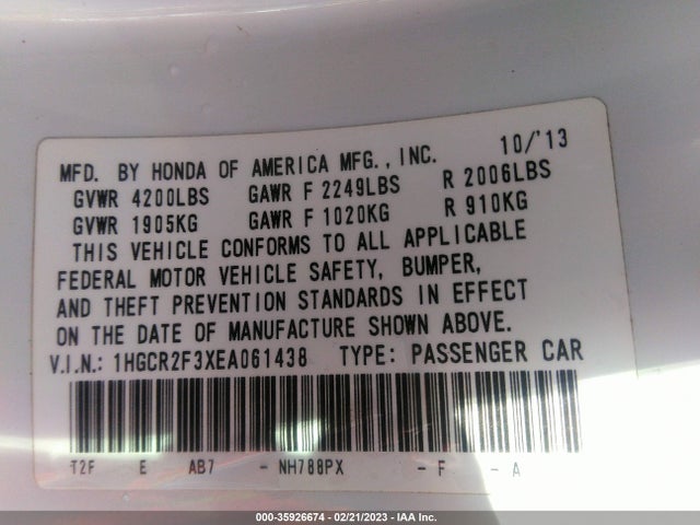 Honda Accord Sedan Lx 2014 1HGCR2F3XEA061438 Image 9