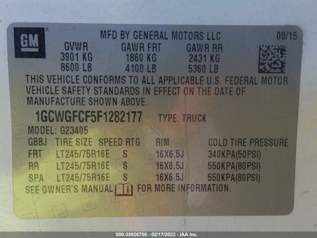 Chevrolet EXPRESS CARGO VAN 2015 1GCWGFCF5F1282177 Image 9