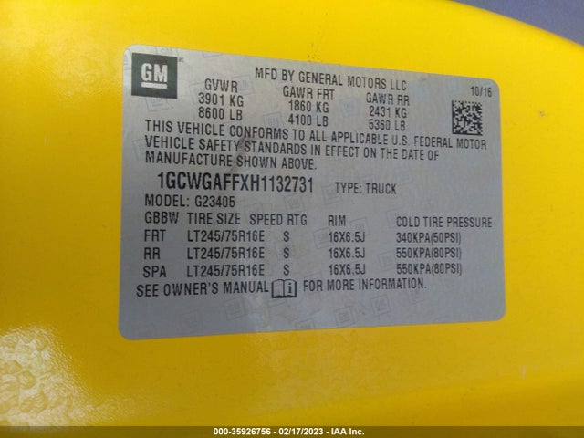 Chevrolet EXPRESS CARGO VAN 2017 1GCWGAFFXH1132731 Image 11