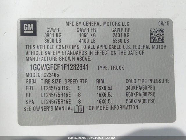 2015 Chevrolet Express, VIN: 1GCWGFCF1F1282841