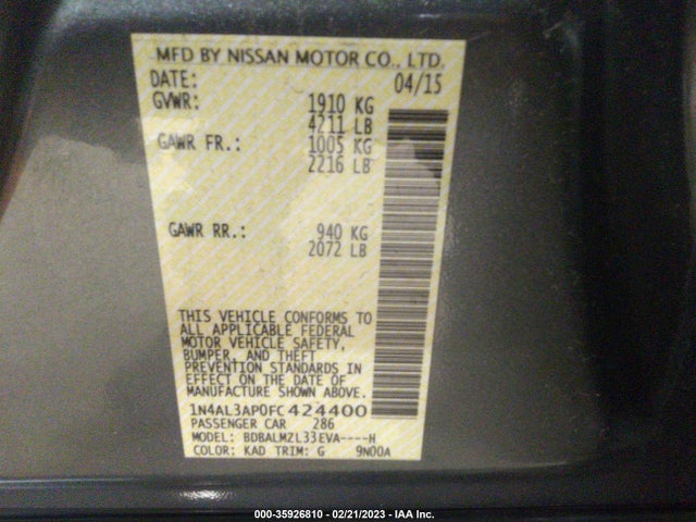 Nissan Altima 2.5 Sv 2015 1N4AL3AP0FC424400 Image 10