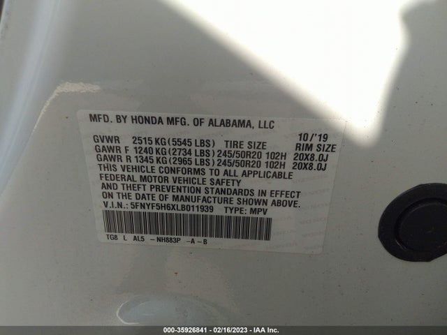 Honda Pilot Touring 7-passenger 2020 5FNYF5H6XLB011939 Image 9