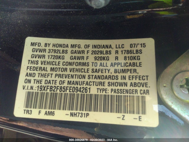2015 HONDA CIVIC SEDAN EX VIN: 19XFB2F85FE094261