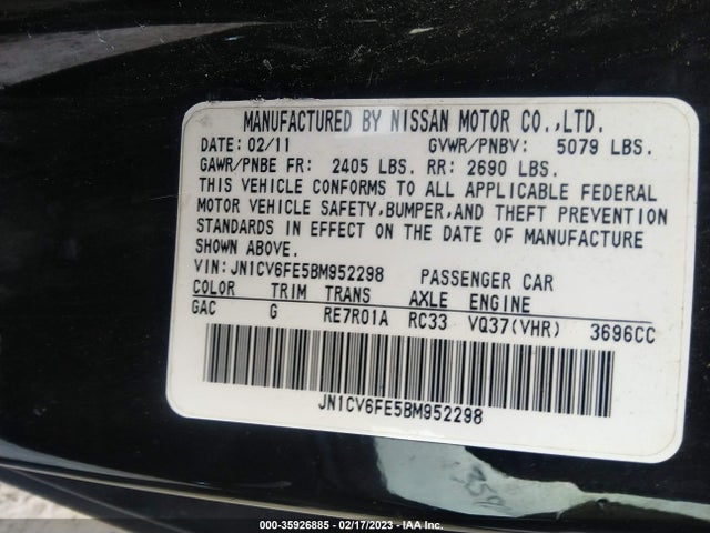 35926885 :رقم المزاد ، JN1CV6FE5BM952298 vin ، 2011 Infiniti G37 Convertible Base مزاد بيع