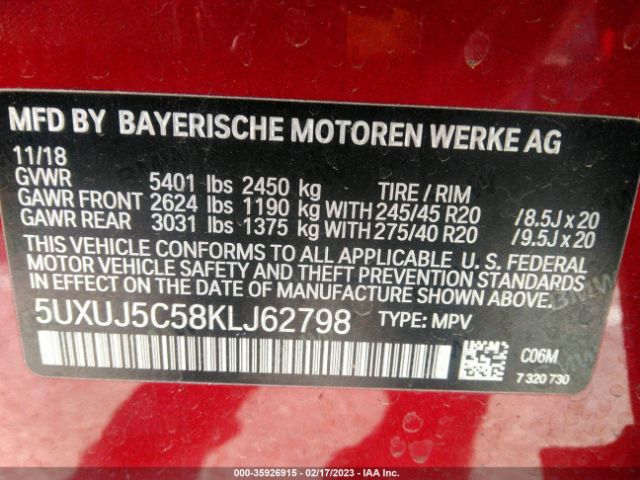 5UXUJ5C58KLJ62798 BMW X4 M40i