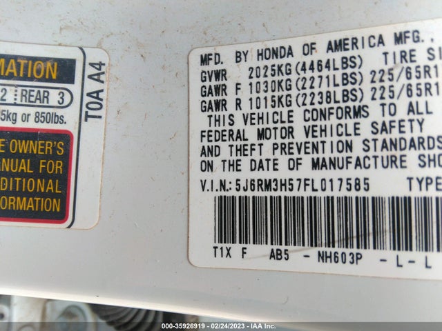 Honda CR-V EX 2015 5J6RM3H57FL017585 Image 10