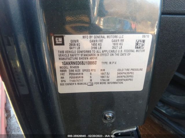 1GKKRNED6BJ108860 GMC ACADIA SL