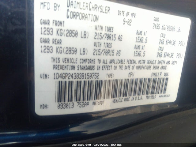 Dodge Grand Caravan Se 2003 1D4GP24383B150752 Image 10