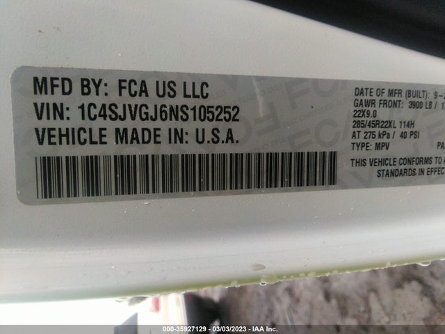 2022 Jeep Grand Wagoneer, VIN: 1C4SJVGJ6NS105252