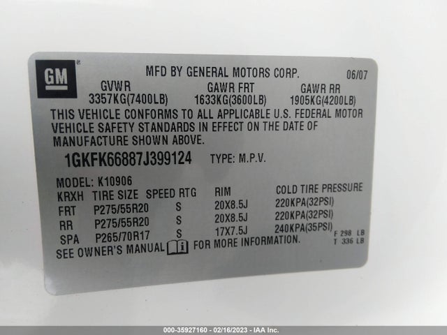 GMC YUKON XL DENALI 2007 1GKFK66887J399124 Image 10
