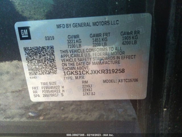 1GKS1CKJXKR319258 GMC YUKON DENALI