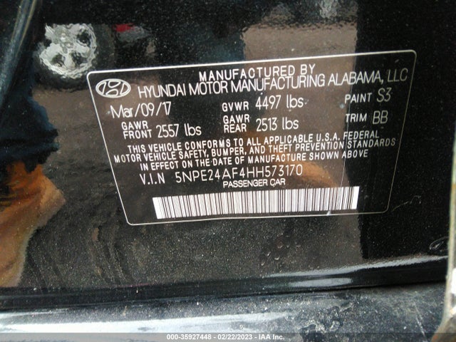 2017 HYUNDAI SONATA SE VIN: 5NPE24AF4HH573170